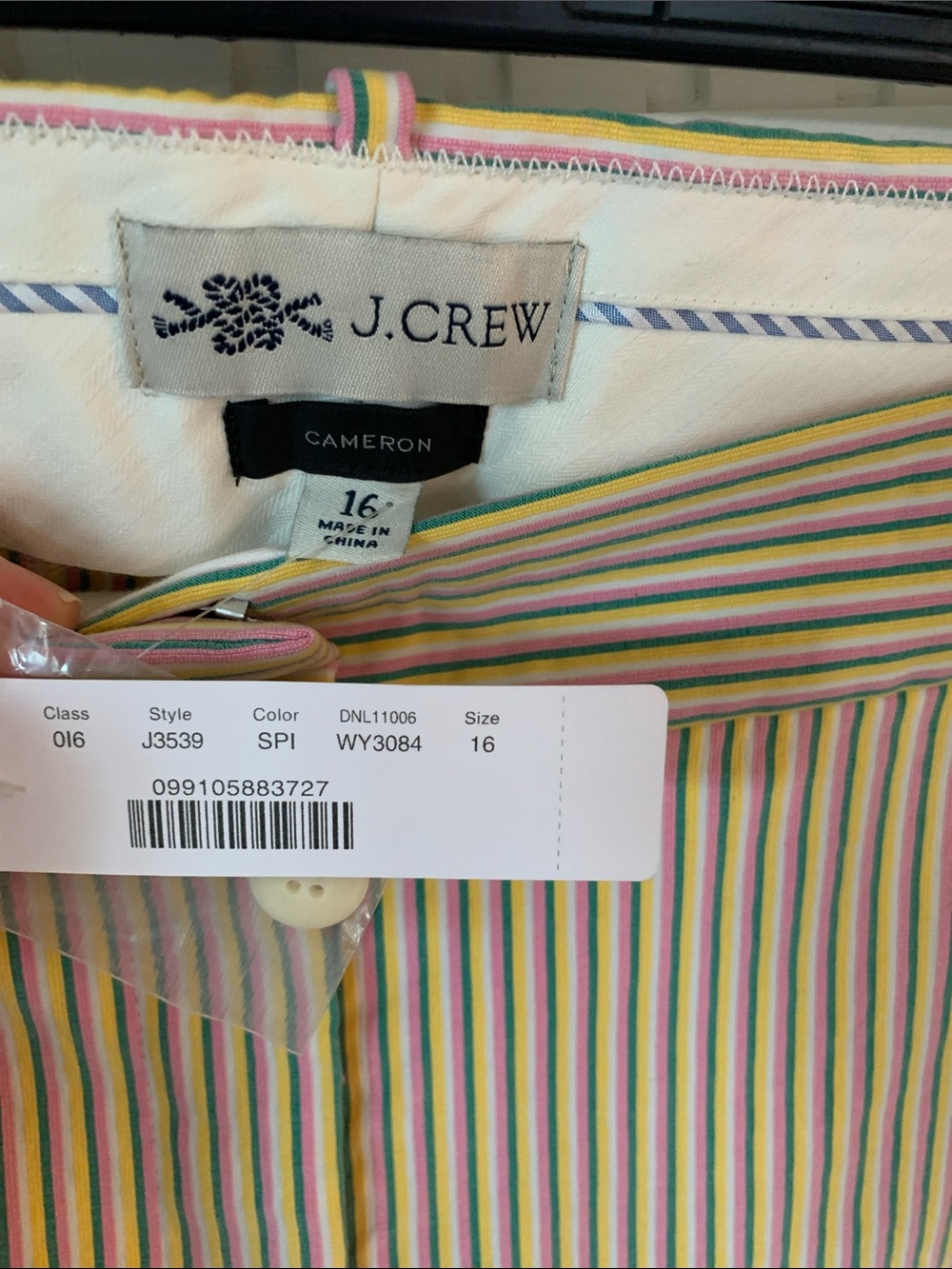 NWT J.Crew Cameron slim crop pant in stretch seersucker Size 16